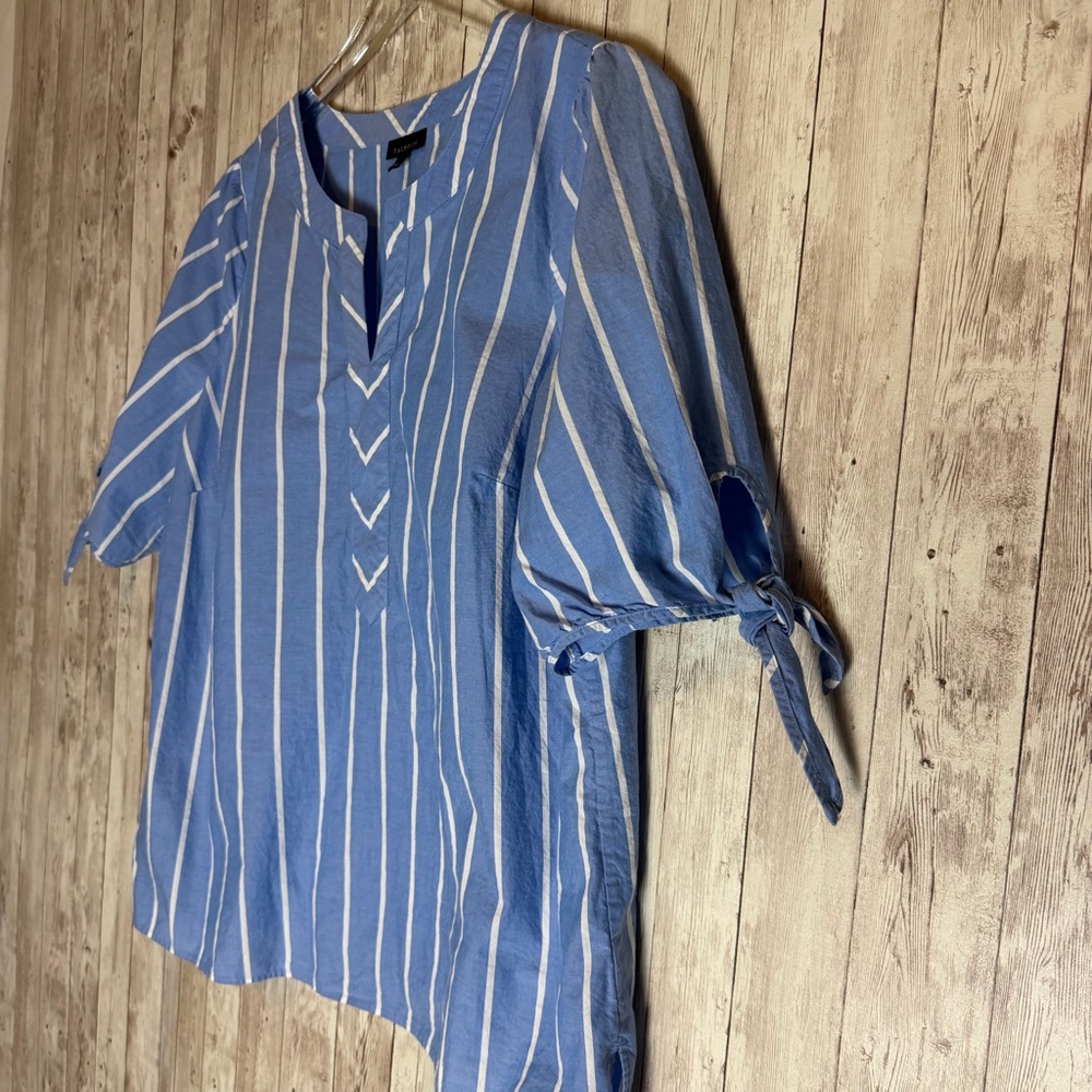 Talbots Blue Fancy Stripe Tie Sleeve Top - Picture 6 of 9